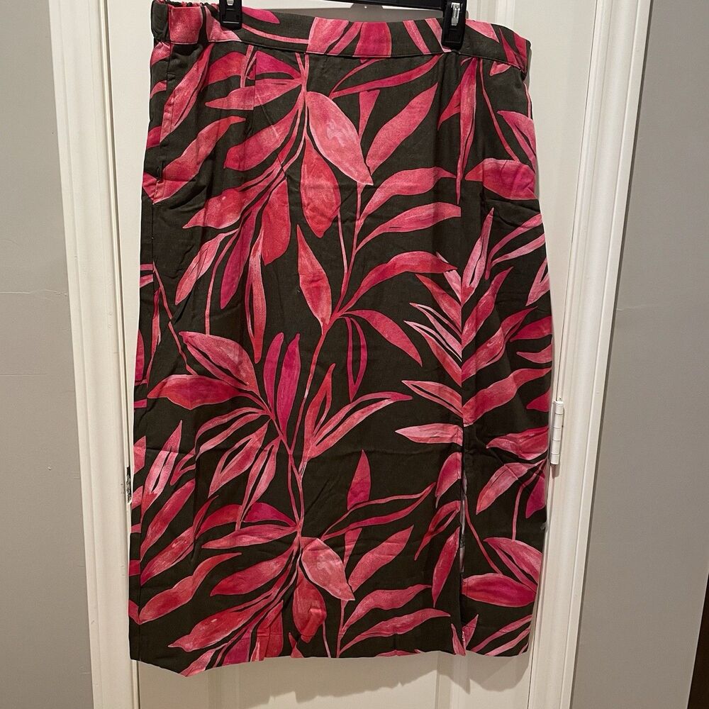 Time and Tru Linen Tropical Leaf Maxi Skirt PINK Floral Women’s size XL NWT